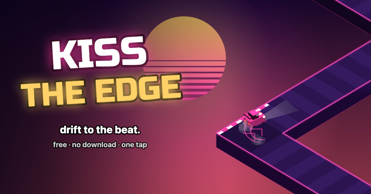 Kiss the Edge: a neon car drifting around a corner on a synthwave road