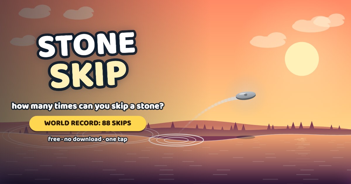 Stone Skip: a flat stone flying over a golden-hour lake, leaving a trail of ripple rings